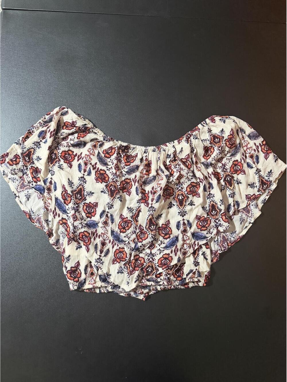 Living Doll Los Angeles Women’s Small Boho Floral Off Shoulder Crop Top Ruffle